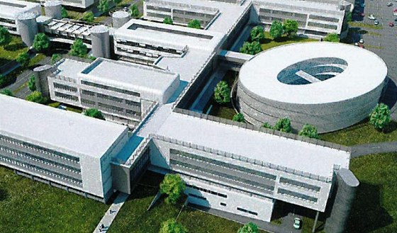 Vizualizace nových budov (mimo oválnou stavbu) v kampusu Masarykovy univerzity v brnnských Bohunicích. Projekt CESEB by ml být dostavn do roku 2013.