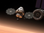 Na základě Orionu vyvinutý prostředek MPCV v představě ilustrátora nad Marsem