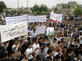 Protesty proti reimu syrskho prezidenta Bara Asada ve mst Talbieh (27. kvtna 2011) 