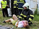 Jednou z disciplín hasiského cviení Rallye Hamry 2011 byl i zásah u nehody linkového autobusu s nkolika zrannými cestujícími.