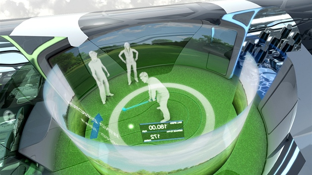 Letadlo budoucnosti podle návrhu společnosti Airbus. Virtuální golf v interaktivní zóně
