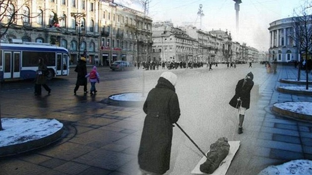 Blokáda Leningradu v soudobém umní: Sergej Larenkov kombinuje zábry ze souasného Petrohradu s dokumentárními snímky z as druhé svtové války