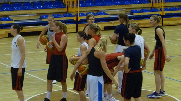 Basketbalistky na prvním tréninku ped ME v Polsku.