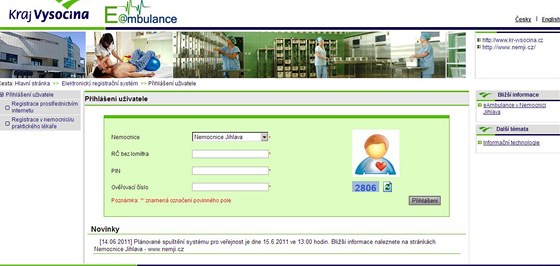 Elektronický registraní systém Nemocnice Jihlava.