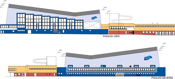 Návrh nového vzhledu venkovní fasády olomouckého plaveckého bazénu.