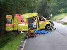 TRAGÉDIE U VAMBERKA. Následky sráky sanitky s kamionem likvidovali záchranái