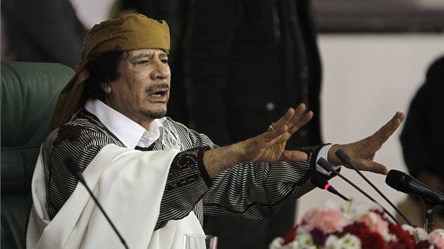 Libyjský vůdce Muammar Kaddáfí na snímku z března 2011
