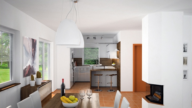 1. varianta � velký jídelní st�l voln� navazuje na kuchy�skou �ást.