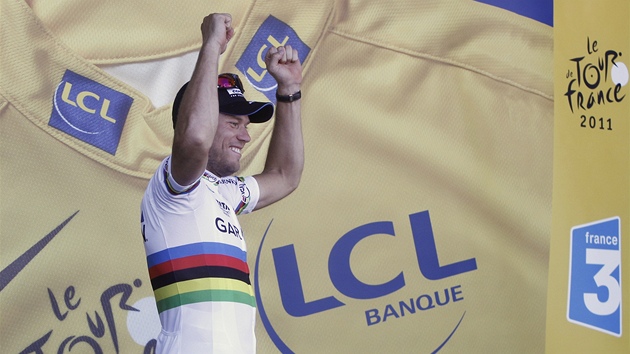 NOVÝ LÍDR. Norský mistr svta Thor Hushovd pevzal lutý dres Tour de France.