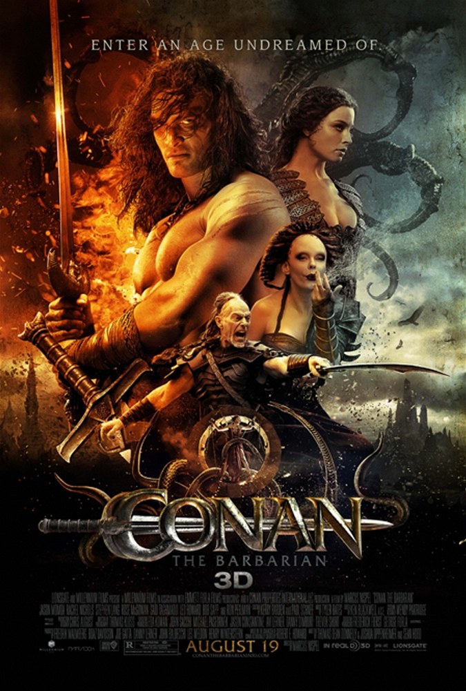 Plakát k nové verzi filmu Barbar Conan, který proslavil Arnold Schwarzenegger.