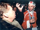 Prezident Václav Havel pivítal národní hokejový tým po návratu z olympiády v...