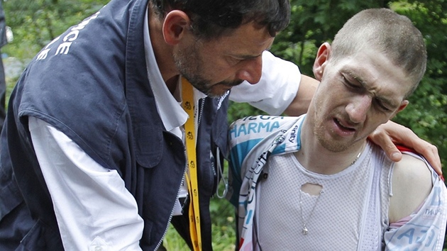 BOLEST. Jürgen Van Den Broeck z týmu Omega-Pharma-Lotto se zranil v deváté