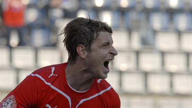 RADOST. David Střihavka se raduje z gólu v pohárovém zápase.