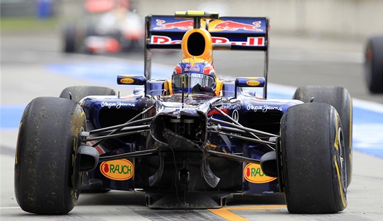 Tady nco chybí... Mark Webber zaal své letoní úinkování na Hungaroringu...