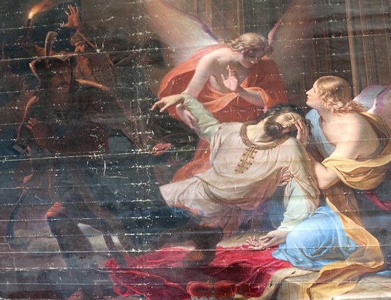 Monumentální obraz ukazuje scénu zavraždění svatého Václava, jak si ji v roce 1844 představoval malíř Anton Petter.