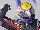 Mark Webber se raduje z vítzné kvalifikace na Velkou cenu Nmecka.