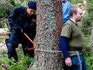 Policisté zasahují proti aktivistm, kteí na umav blokují kácení strom