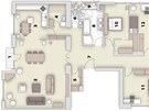 Pdorys: 1/ balkon, 2/ obývací pokoj, 3/ kuchy, 4/ technická místnost, 5/