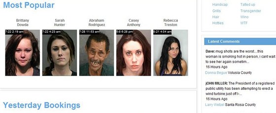 Snímky zatčených jsou volně přístupné na internetu na florida.arrests.org