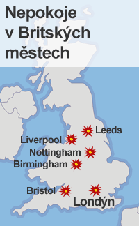 MAPA: Nepokoje v Britskch mstech