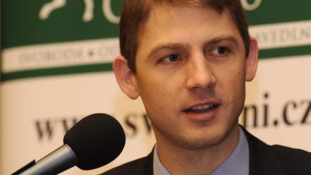 Pedseda nové pravicové Strany svobodných oban Petr Mach. (14. února 2009)