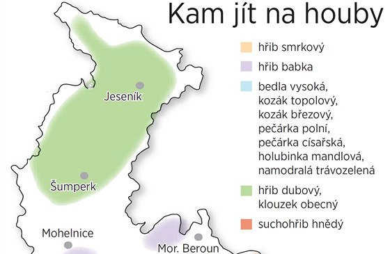 Houbask mapa Olomouckho kraje.