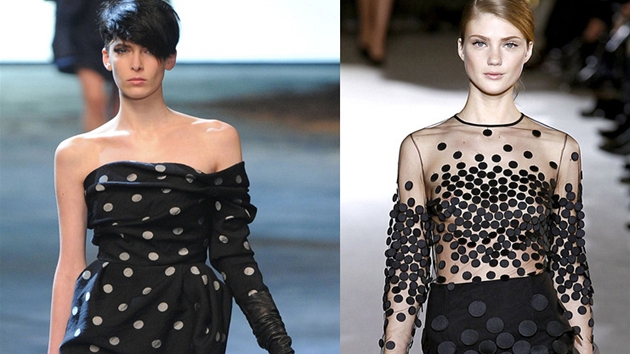 Puntíky ovládnou nadcházející podzim. Modely z p�ehlídek Lanvin (vlevo) a...