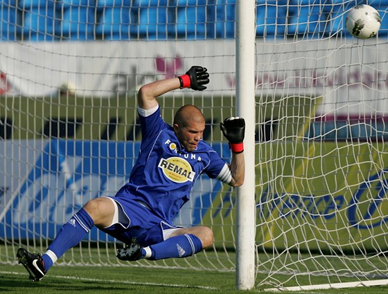 Radek Sozík, branká Bohemians, zasahuje