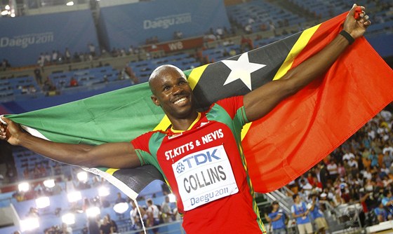 Kim Collins slaví bronz na mistrovství svta 2011. Tehdy mu bylo u 35 let. 