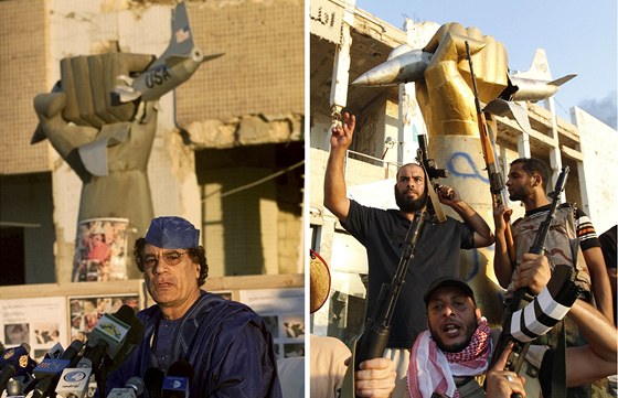 Rebelové se uvnitř Kaddáfího rezidence zmocnili i jednoho ze symbolů režimu -