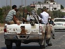 Auta s libyjskými rebely se blíí k Tripolisu. (21. srpna 2011)