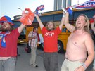 U� JSME TADY. Plze�tí fanou�ci v Praze p�ed odvetou play-off Ligy mistr� s FC