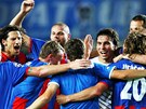 OSLAVY Plze�tí fotbalisté se radují, práv� postoupili do Ligy mistr�.