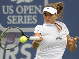 esk tenistka Petra Cetkovsk returnuje ve finle turnaje v New Havenu.