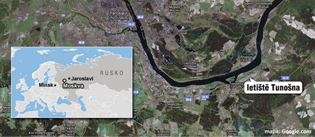 MAPA: V Jaroslavli spadlo letadlo s hokejovm tmem Lokomotiv Jaroslavl
