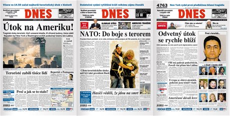 Tituln strany MF DNES z 12. 13. a 14. z 2001