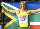 MEDAILOVÁ RADOST. Sunette Viljoenová slaví zisk bronzu na  mistrovství svta.  
