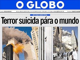 Titulní strana brazilského deníku Globo den po teroriristických útocích na New