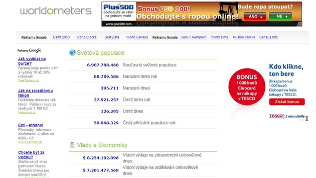On-line statistika svtové populace