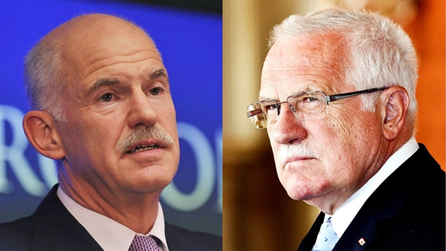ecký premiér Jorg Papandreu a eský prezident Václav Klaus