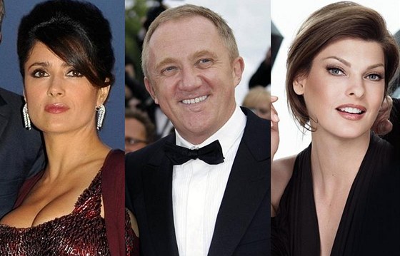 Salma Hayeková, její manel Francois-Henri Pinault a Linda Evangelista