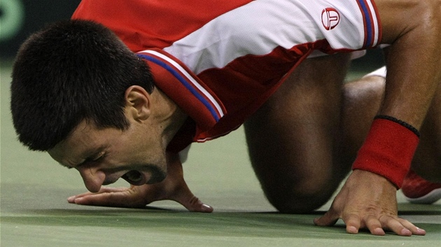BOLESTNÝ EV. Novaka Djokovie trápily v daviscupovém utkání s Del Potrem velké