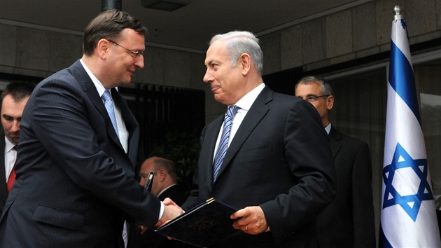 eský premiér Petr Neas pi setkání se svým izraelským protjkem Benjaminem