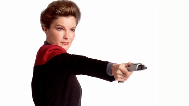 Kate Mulgrewová jako Kapitánka Janewayová ze seriálu Star Trek
