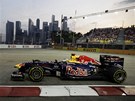 Sebastian Vettel pi tréninku na Velkou cenu Singapuru