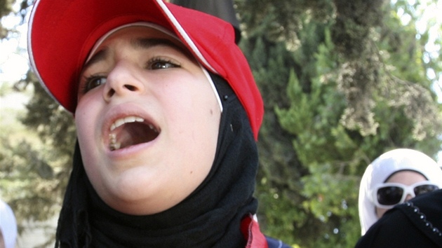Syanka v jordánském Ammánu podporuje protesty ve své domovin (22. záí 2011)