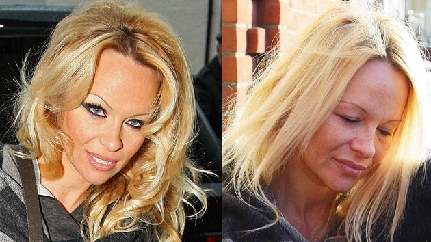 Pamela Andersonová s make-upem a bez nj