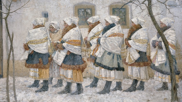 Jo�a Uprka: Úvodnice z Velké - Z kostela (1896)
