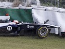 Rubens Barrichello havaroval se svým monopostem Williams pi tréninku na Velkou