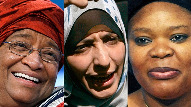 Dritelky Nobelovy ceny za mír pro rok 2011 (zleva): Ellen Johnson-Sirleafová,